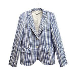 WORTH New York Jacket Blazer Womens 12 Wool Blend Stretch Plaid Blue Lined NEW